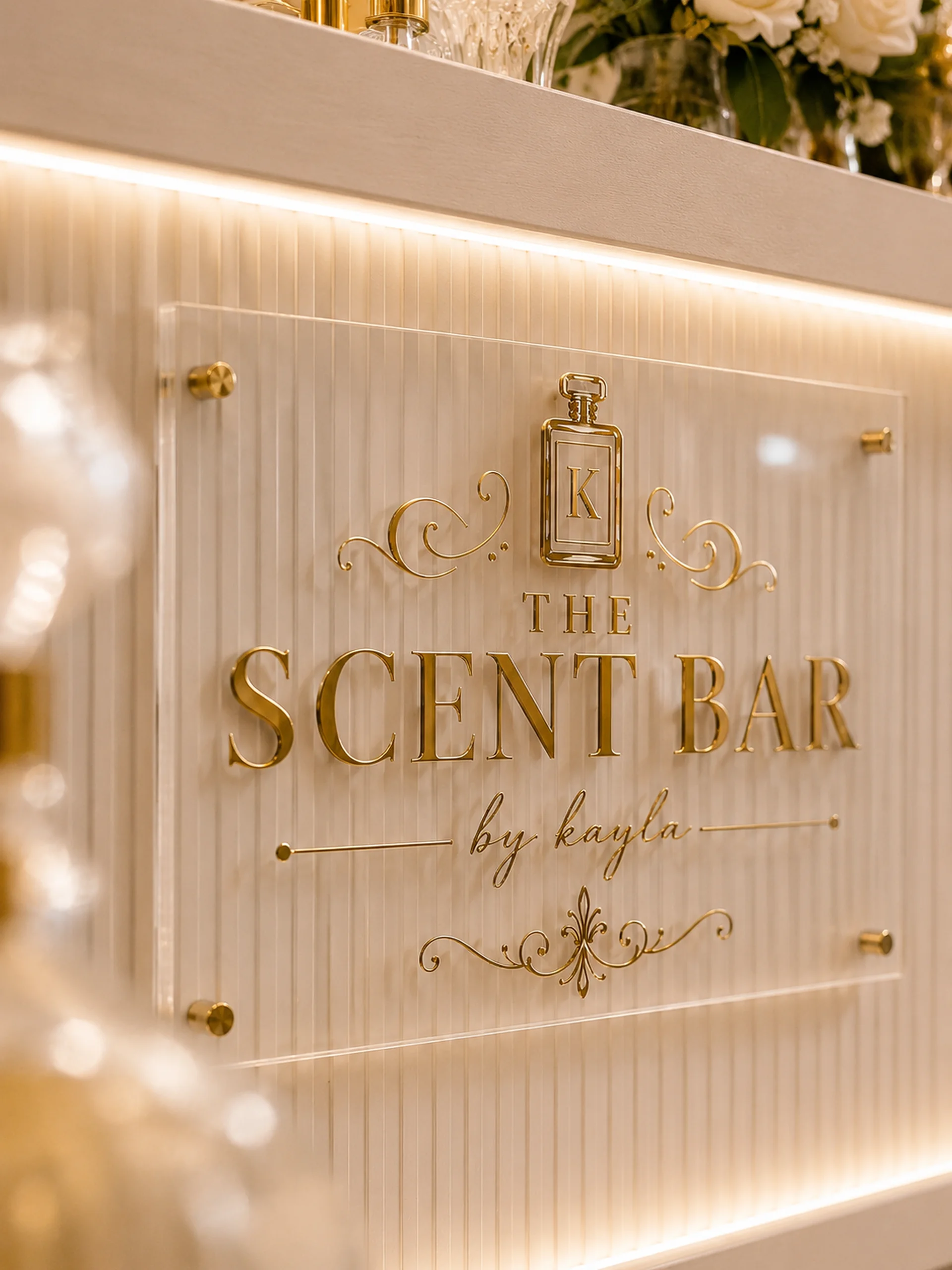 The Scent Bar by Kayla luxury gold perfume bar signage